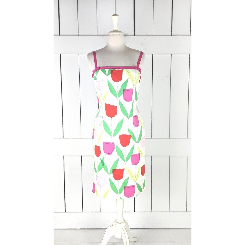 Maggy London White Dress with Pink and Red Tulip Print